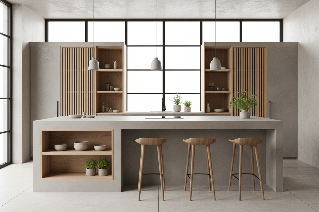 Cuisine Béton Ciré et Bois : 10 Inspirations Authentiques pour un Îlot Central en Béton Ciré Moderne et Naturel