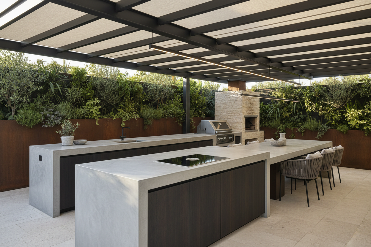 Design Extérieur 2026 : Idées Inspirantes pour un Plan de Travail de Cuisine en Béton Ciré