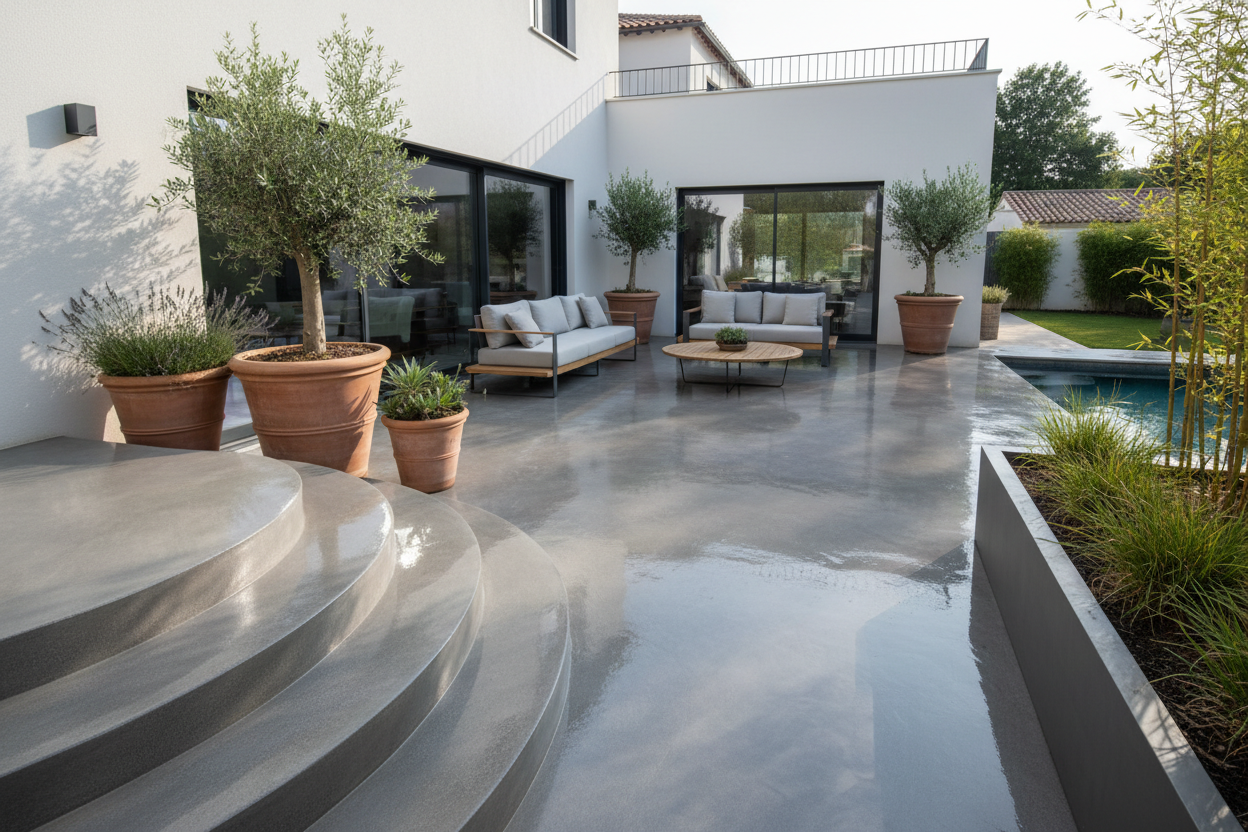 Vernis Béton Ciré : La Protection Indispensable pour Votre Terrasse et Votre Escalier Extérieur en Béton Ciré
