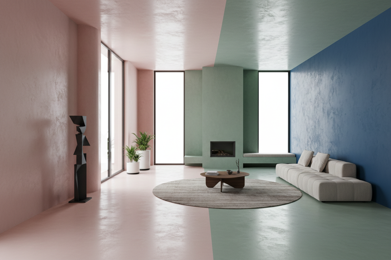 Béton Ciré Rose, Vert, Bleu : Les Couleurs Architecturales de l’Intérieur Contemporain