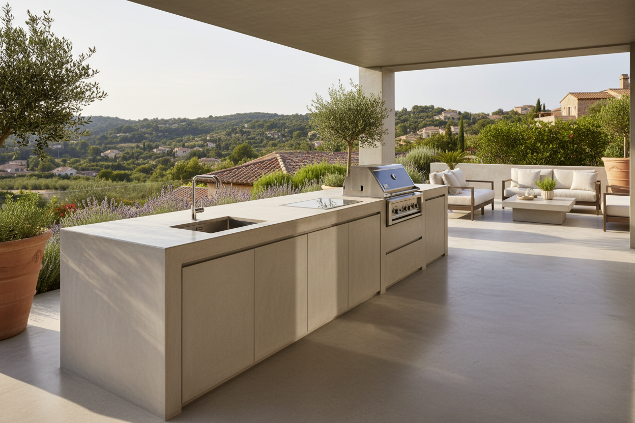 Cuisine d’Été & Terrasse : Le Béton Ciré comme Matière