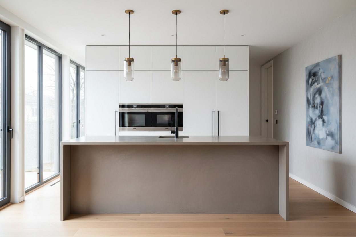 L’Îlot Central en Béton Ciré : La Pièce Maîtresse de la Cuisine Contemporaine