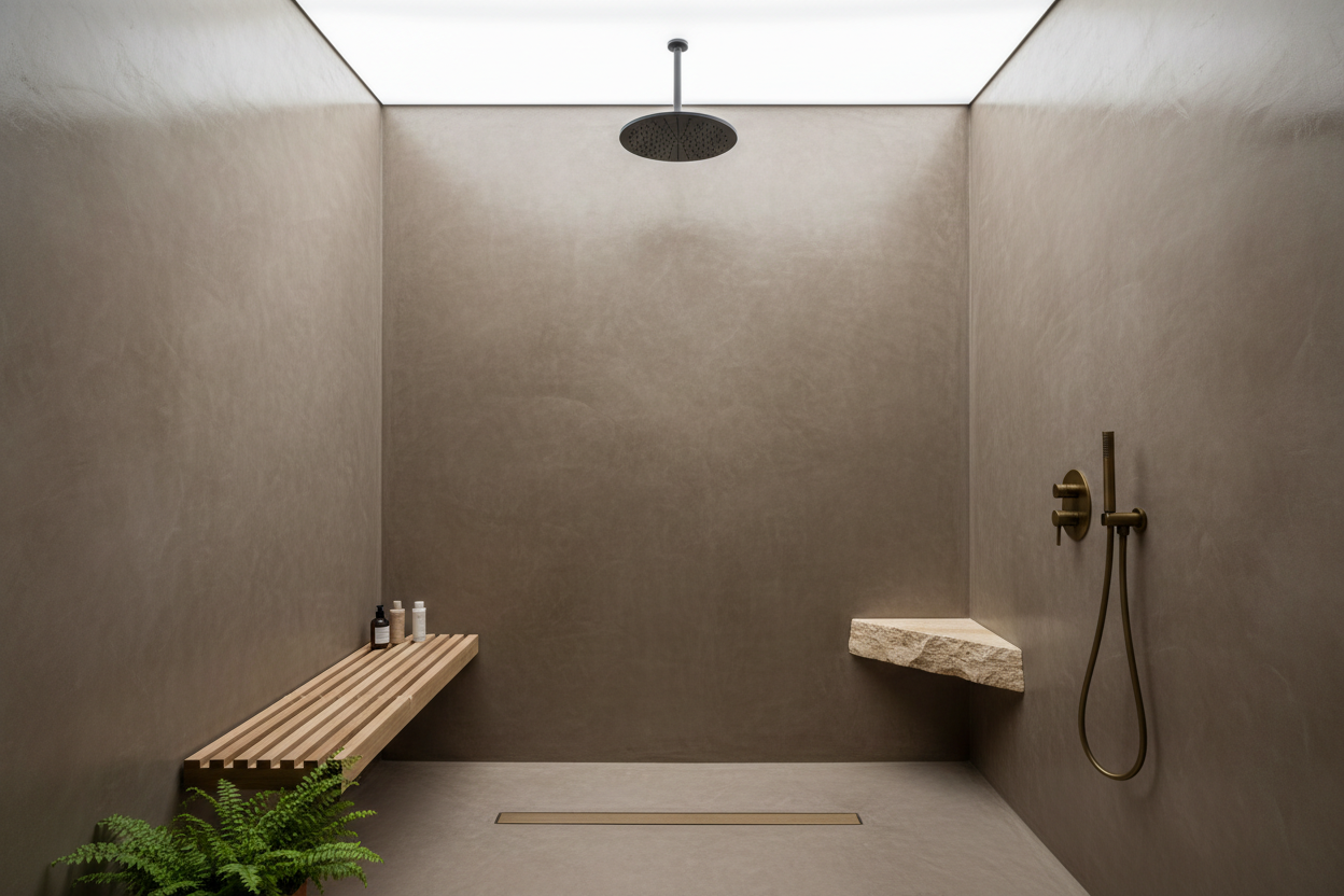 La Douche à l’Italienne en Béton Ciré : Le Raffinement au Naturel