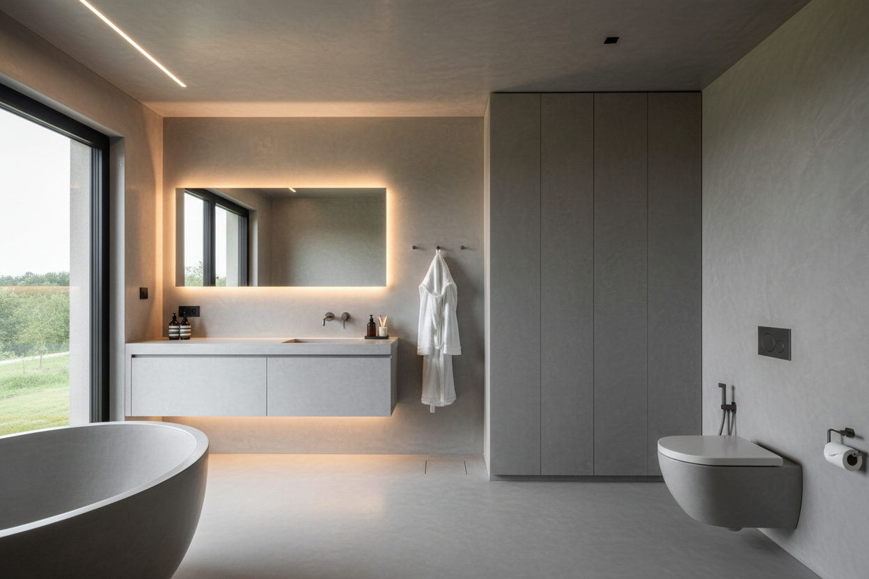 Meubles de Salle de Bain, Plans Vasque et Toilettes en Béton Ciré