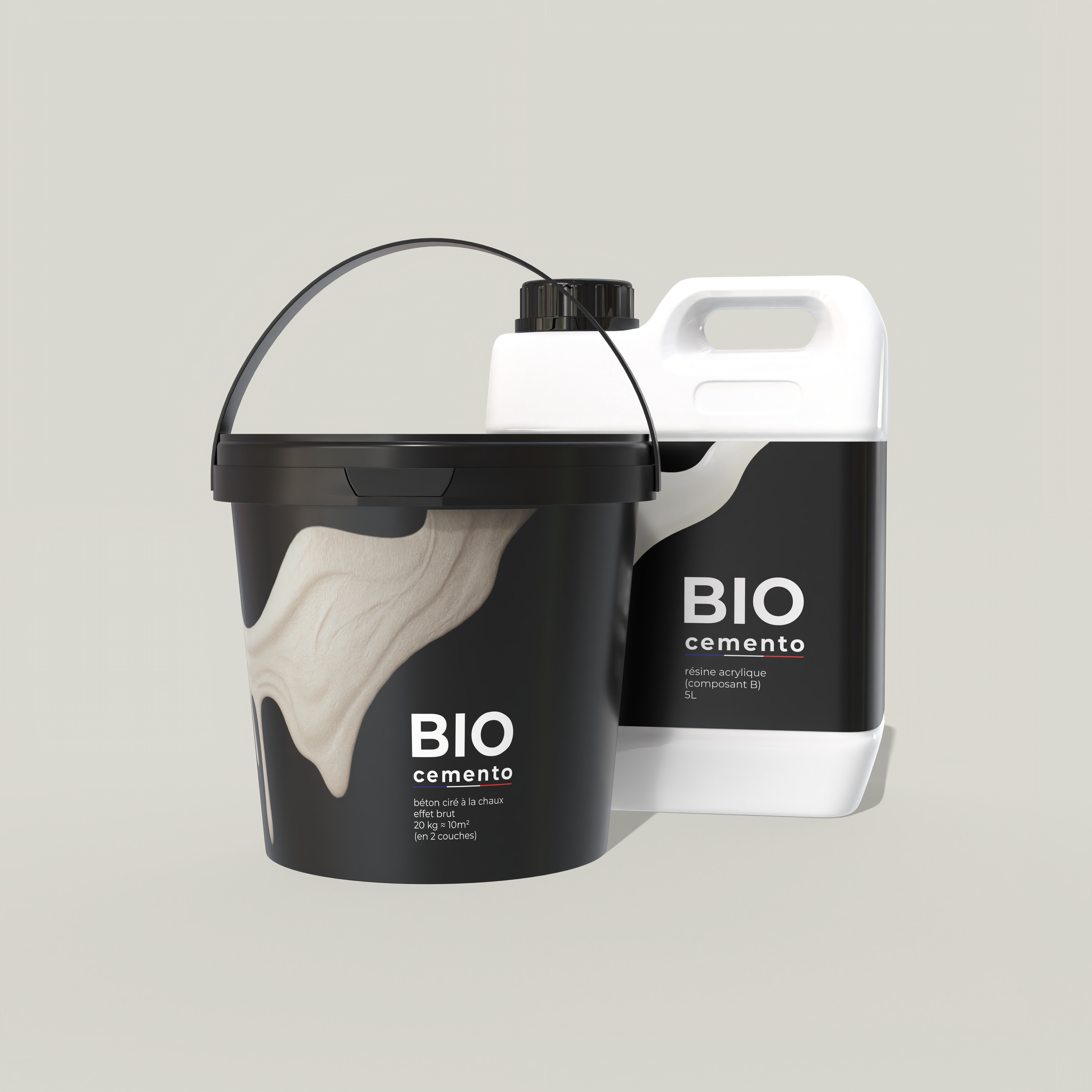 Kit Béton Ciré Écologique à la Chaux Biocemento – Base Spéciale Carrelage & Finition Brute Gros Grain, Aspect Naturel (20kg Poudre + 5L Résine)